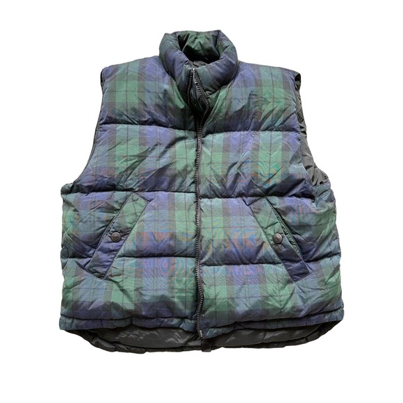 Eddie Bauer Full Zip Goose Down Puffer Vest Blue Green Plaid Women's Size XL - Picture 10 of 12